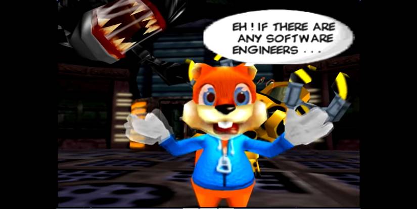 Conker talking to the camera