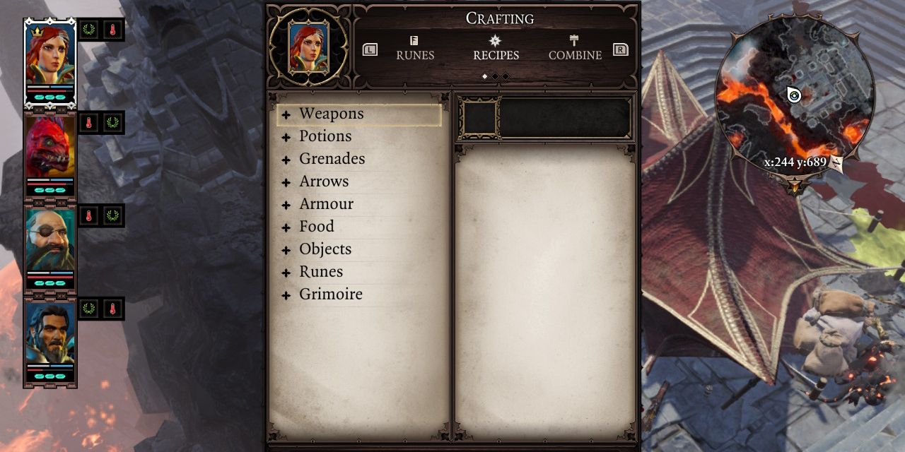 Crafting menu showing categories