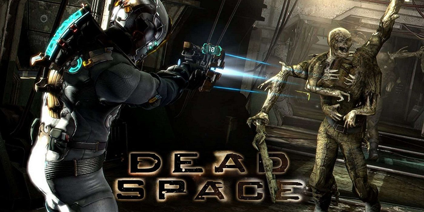 Artwork from Dead Space which shows Isaac shooting at a Necromorph.