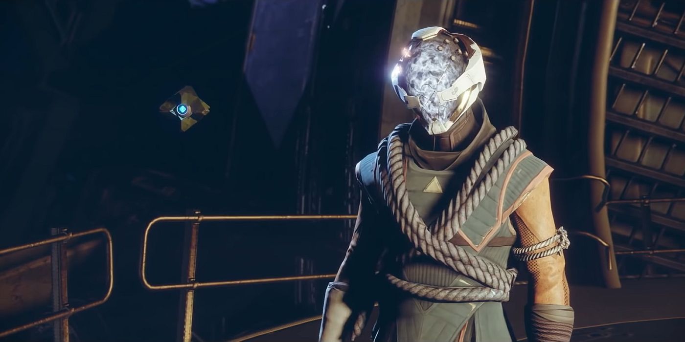 Destiny 2 screenshot showing small robotic drone on left and humanoid robotic character on right