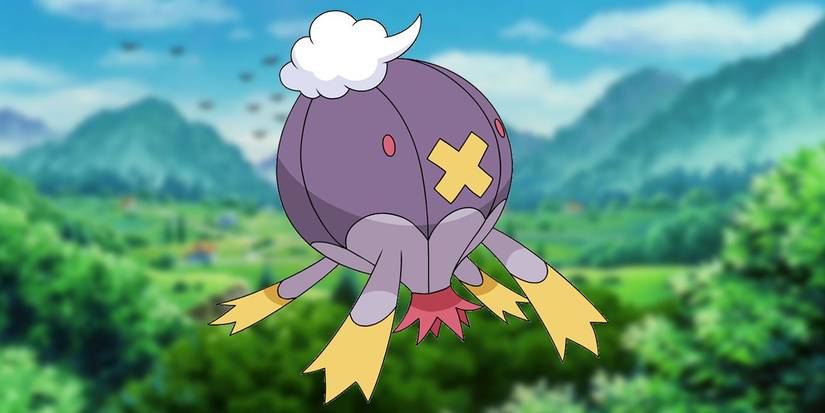 Drifblim floating in a forest