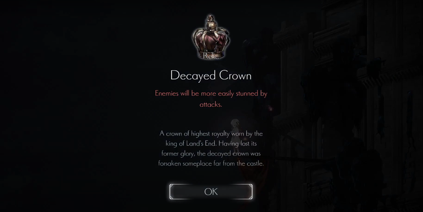 relic that boosts stun damage found in the ruined castle area.