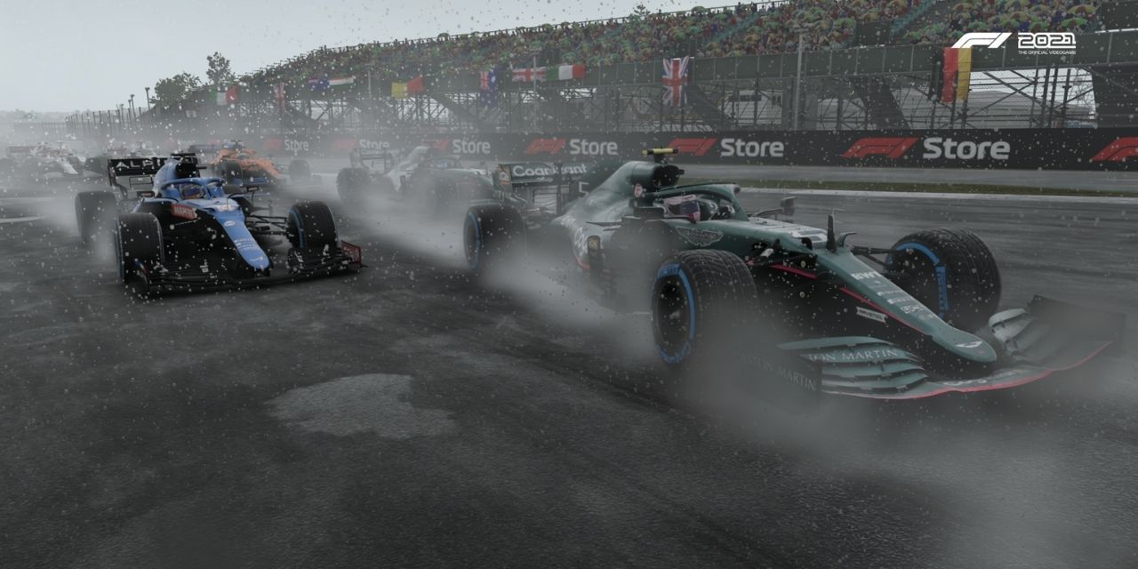 Two F1 cars in the rain