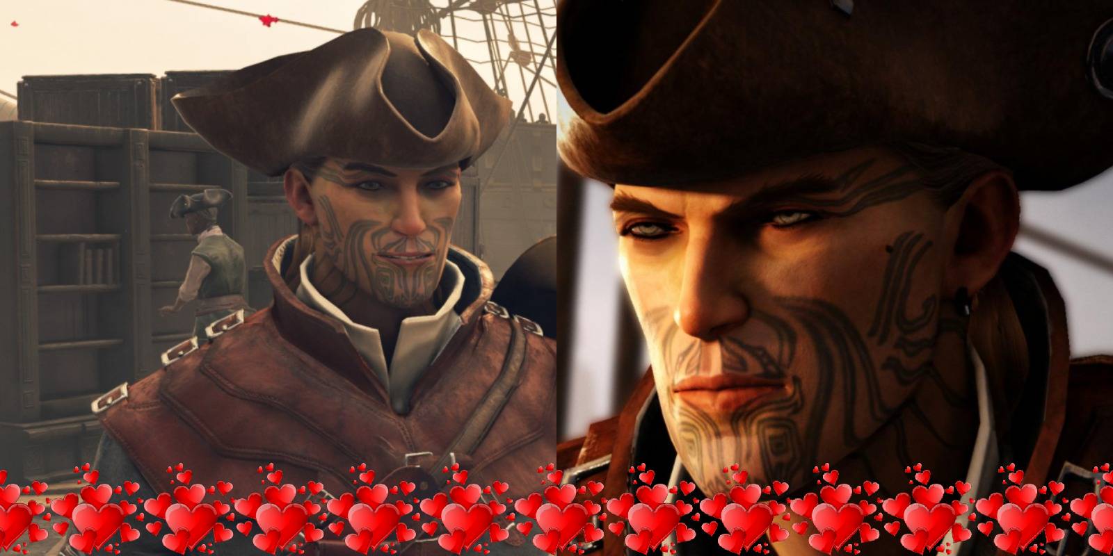 vasco smiling and tern with hearts along the bottom.