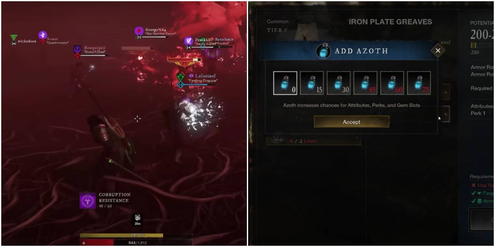 playing fighting a corruption point and using azoth while crafting.