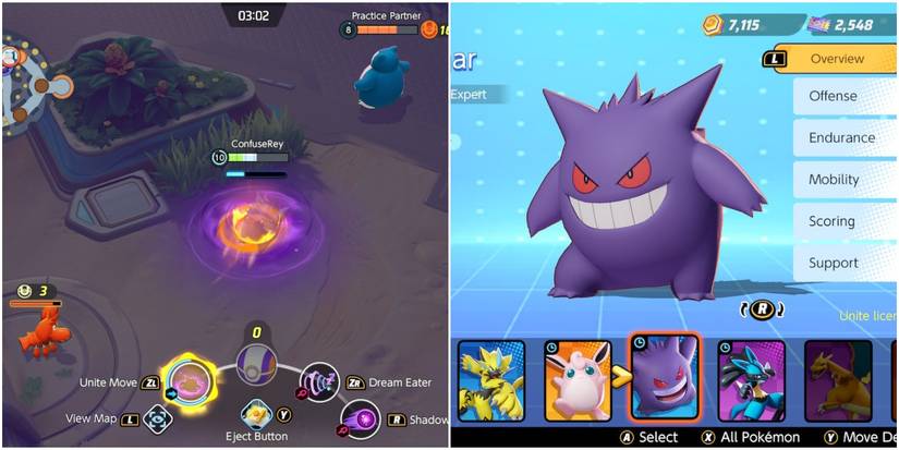 gengar in the menu and using their unite move in battle.