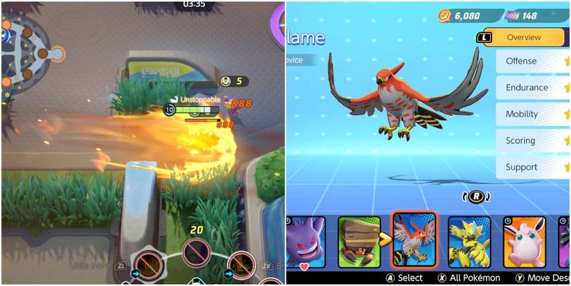 talonflame using its unite move and in the menu.