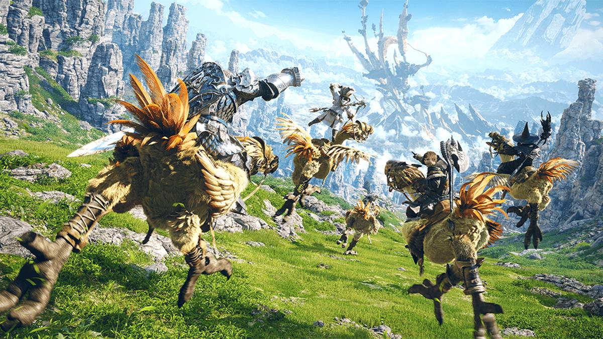Chocobos racing across an open field