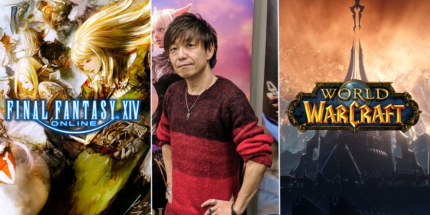 image of yoshida with final fantasy 14 on left and world of warcraft on right