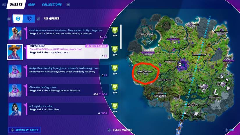 fortnite alien trees quest
