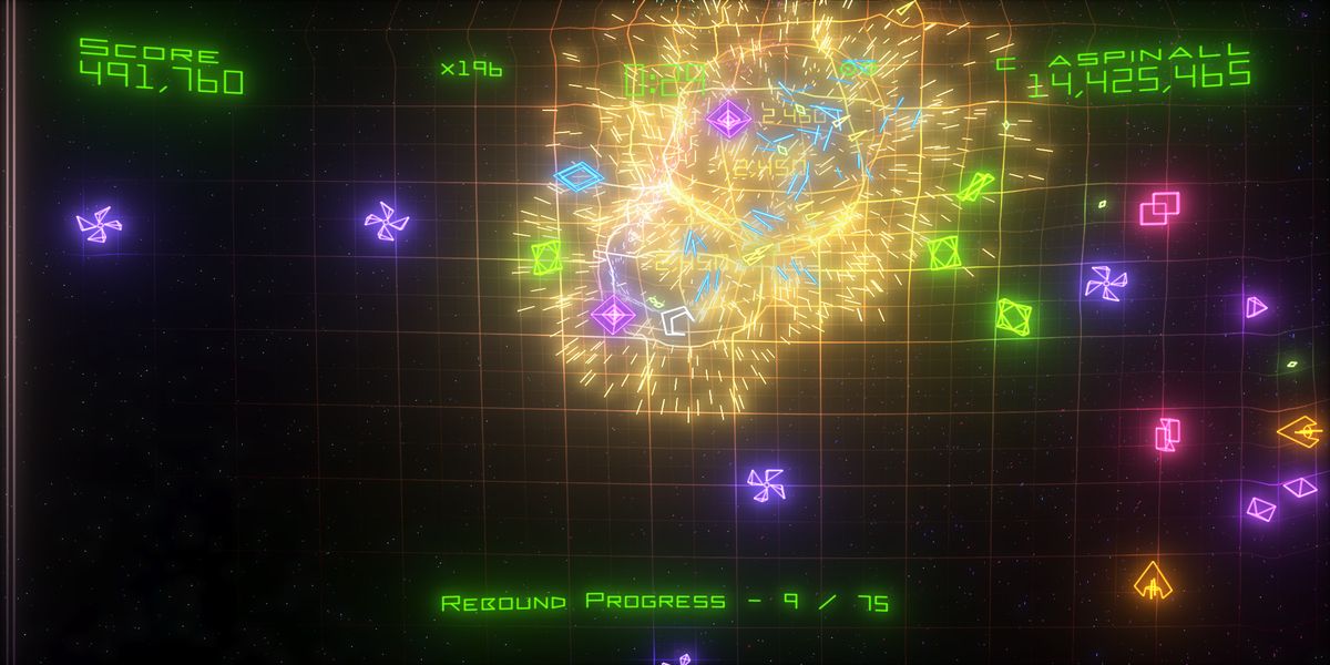 Geometry Wars Retro Evolved 2 gameplay with explosion