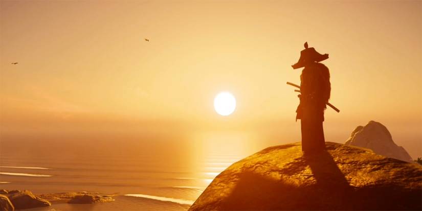 Jin Sakai on coast cliff