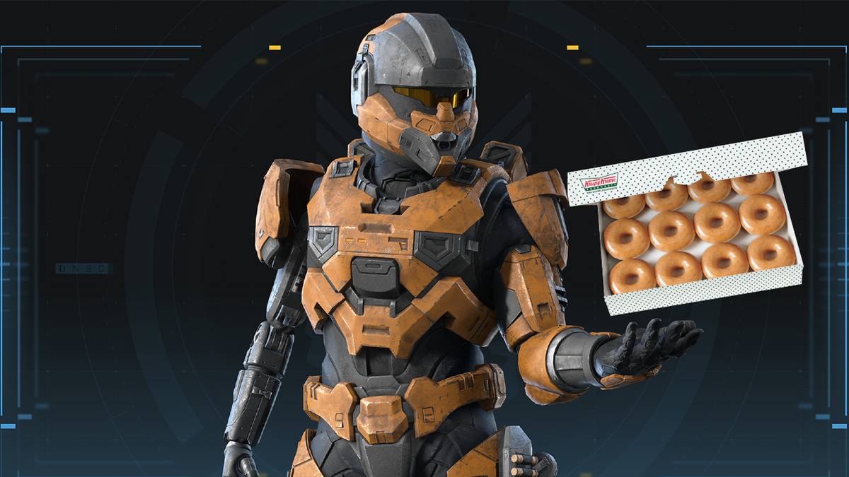 halo infinite spartan holding box of krispy kreme feature