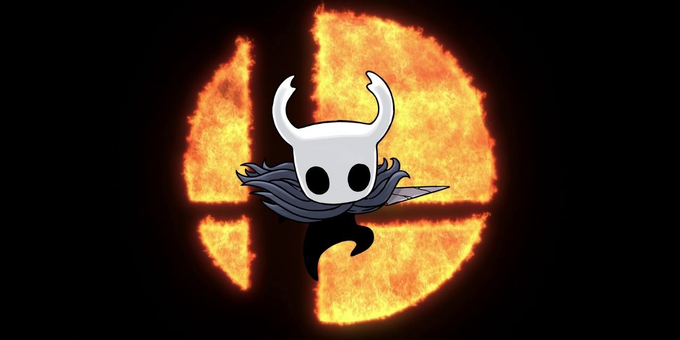 hollow knight in front of flaming ball
