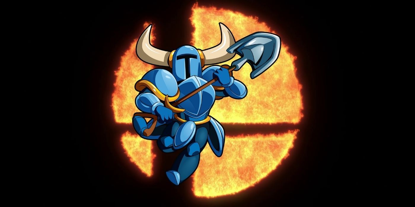 shovel knight in front of flaming ball