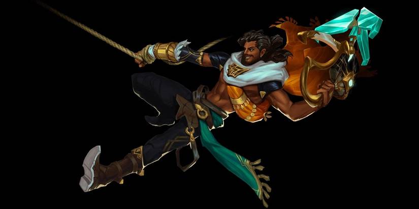 drawing of akshan swinging with grappling hook