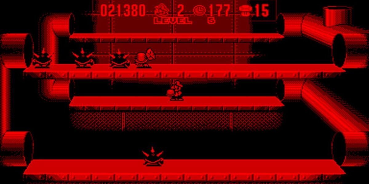 Mario on a platform with enemies surrounding