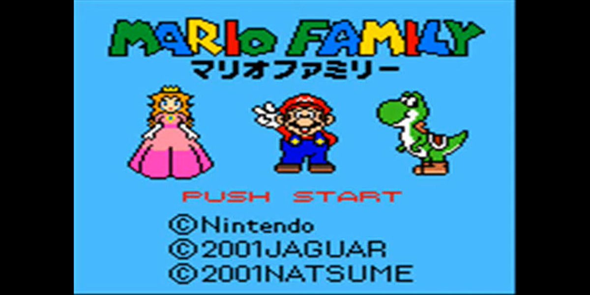 Mario Family menu screen with Mario, Yoshi, and Peach