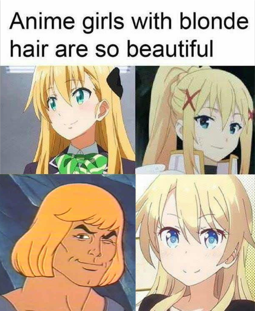blonde girls in anime meme