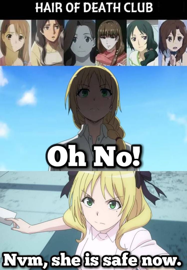 Girl has anime death hair then takes ponytail out