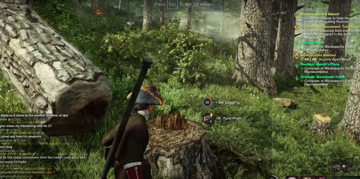 player cutting down a mature tree and getting aged wood.