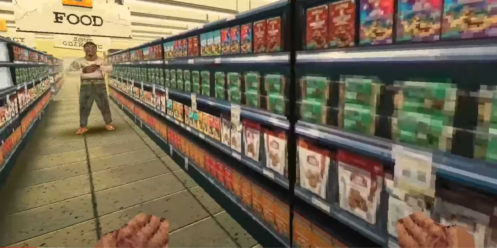 night of the consumers, customer waiting in food aisle