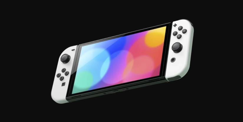 image of nintendo switch oled console on black bg feature