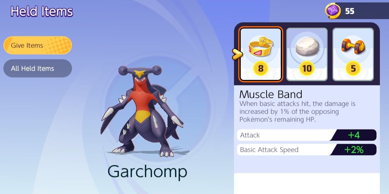 pokemon unite garchomp held items