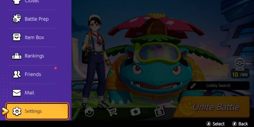 pokemon unite settings