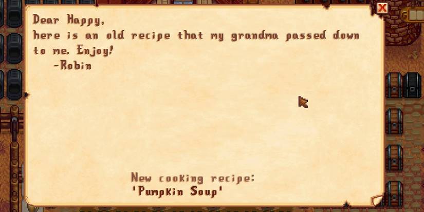 Letter with Robin's pumpkin soup recipe