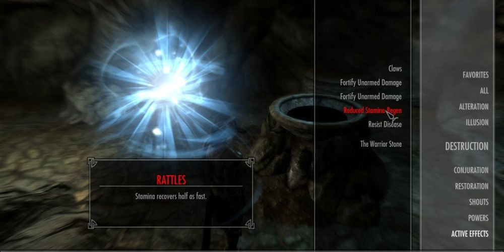 Skyrim active effects screen showing disease