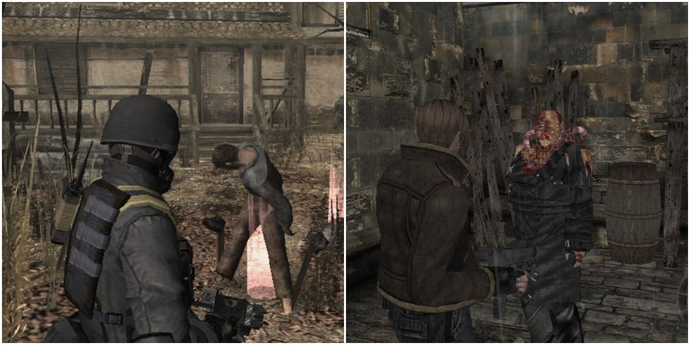 (Left) HUNK in the campaign (Right) Leon with Nemesis