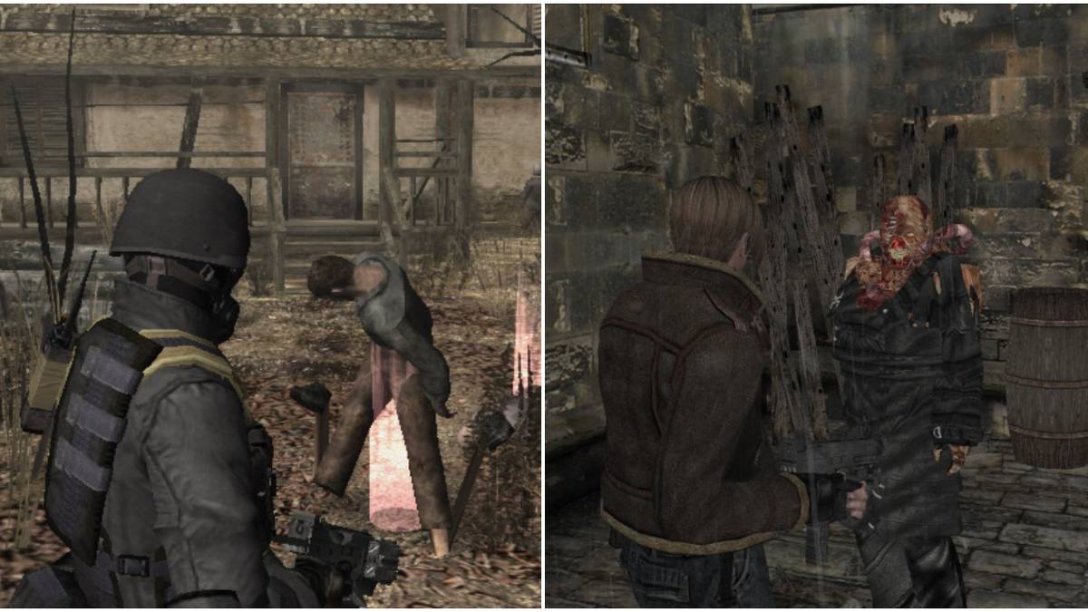 (Left) HUNK in the campaign (Right) Leon with Nemesis