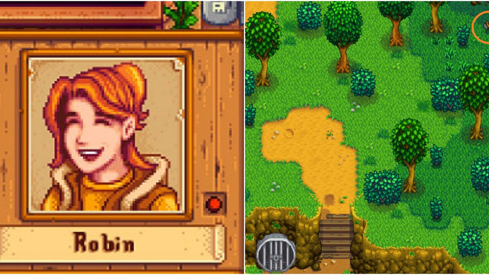 left: robin portrait, right: where to find robin's axe
