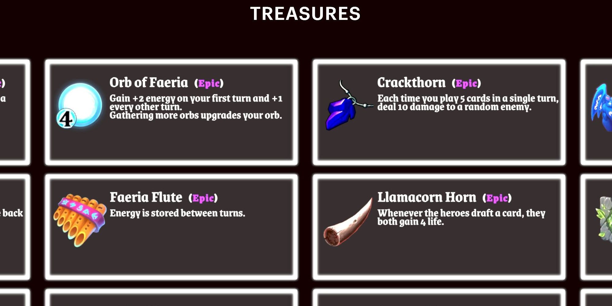 Roguebook list of treasures