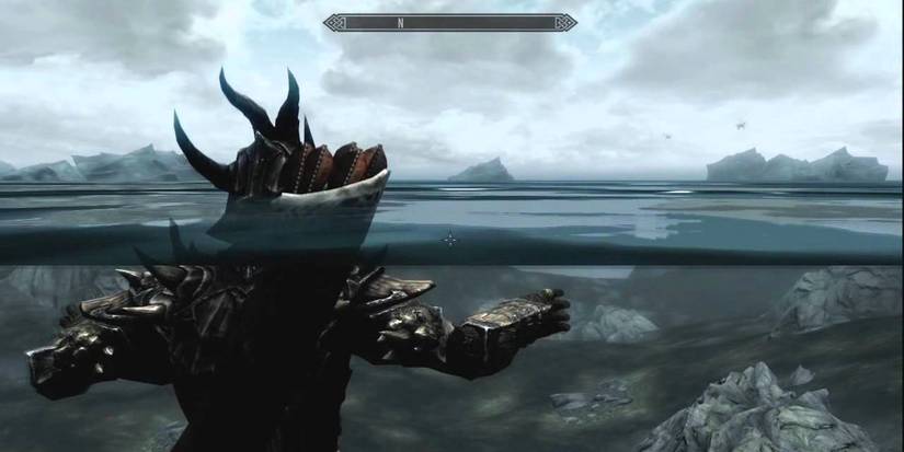 Skyrim player swimming