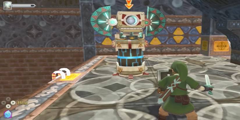 Link fighting a beamos