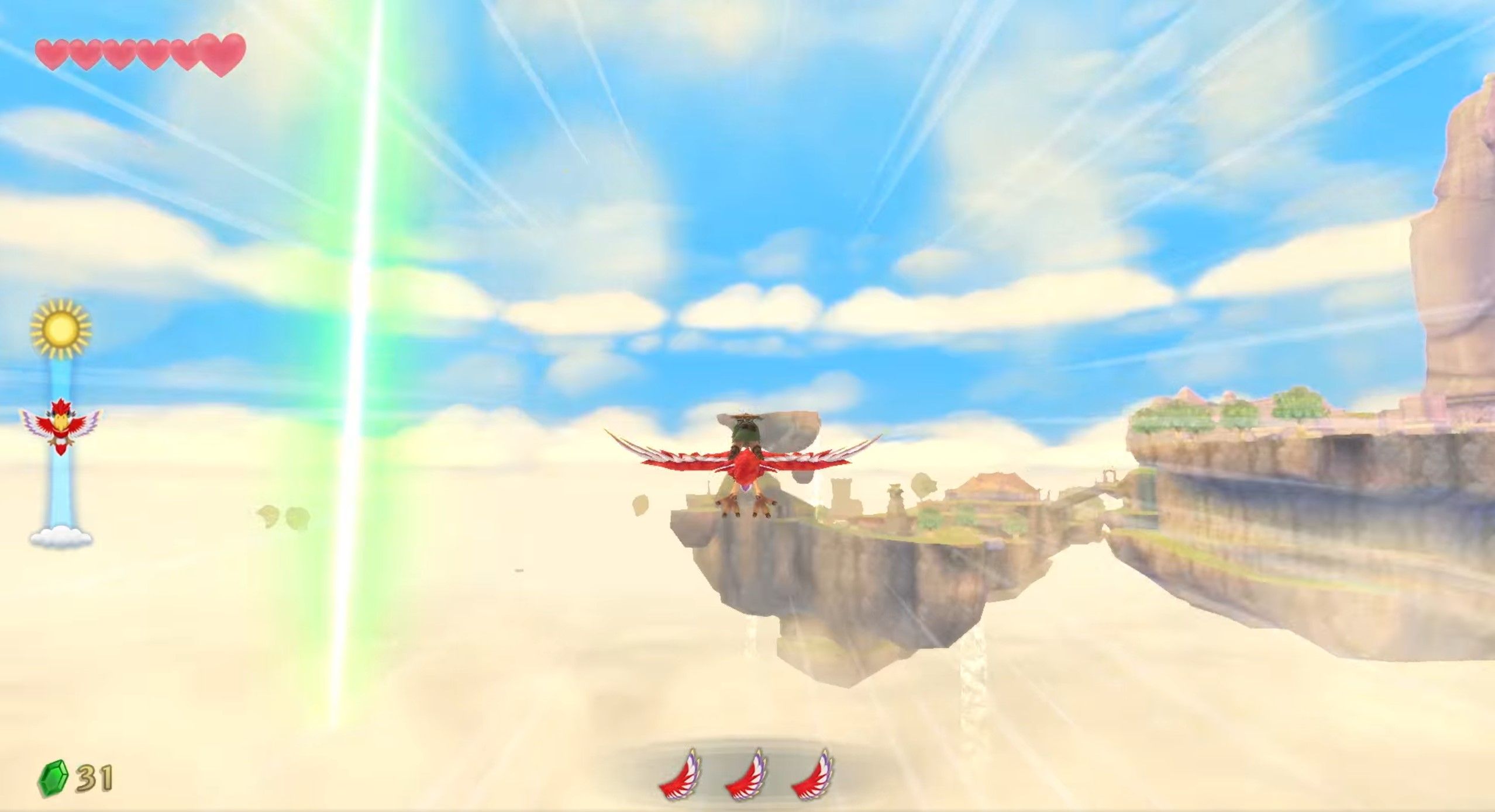 screenshot of skyward sword link flying on loftwing