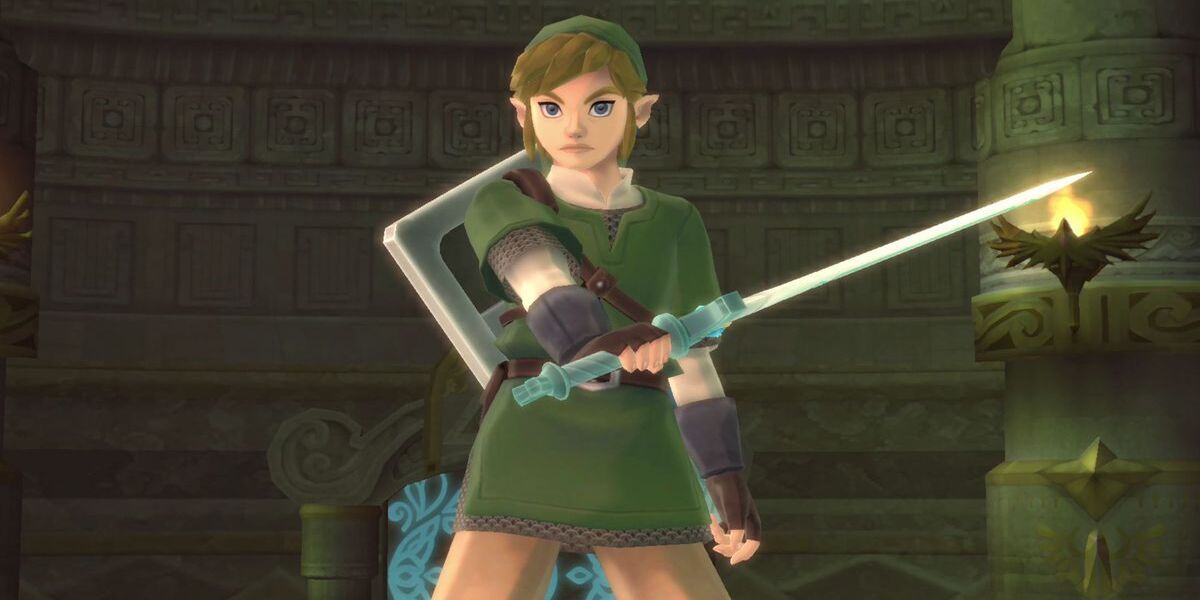 Link holding his sword to the side