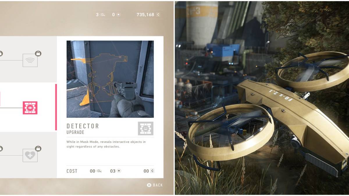 (Left) perk description (Right) drone flying