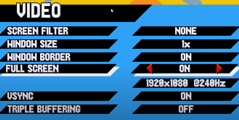 video portion of the in-game options menu.
