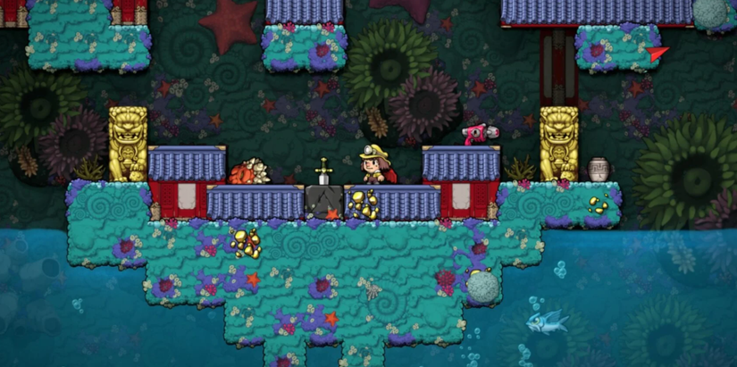 player looking at a sword in the ground.