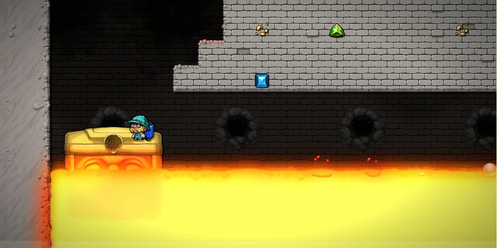 the player using the defeated boss as a step to reach the ledge leading to the sub area.