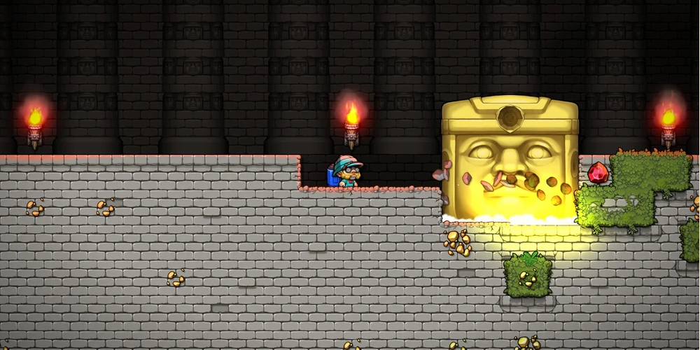 olmec the gold block boss trying to crush the player.