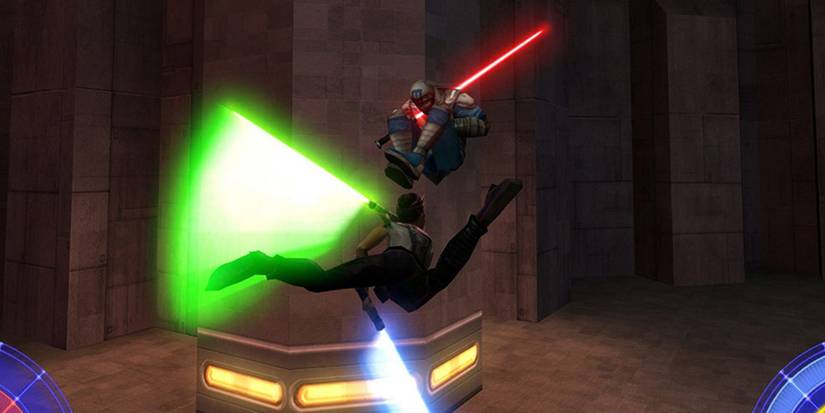 Star wars, jedi academy, acrobatic lightsaber fight