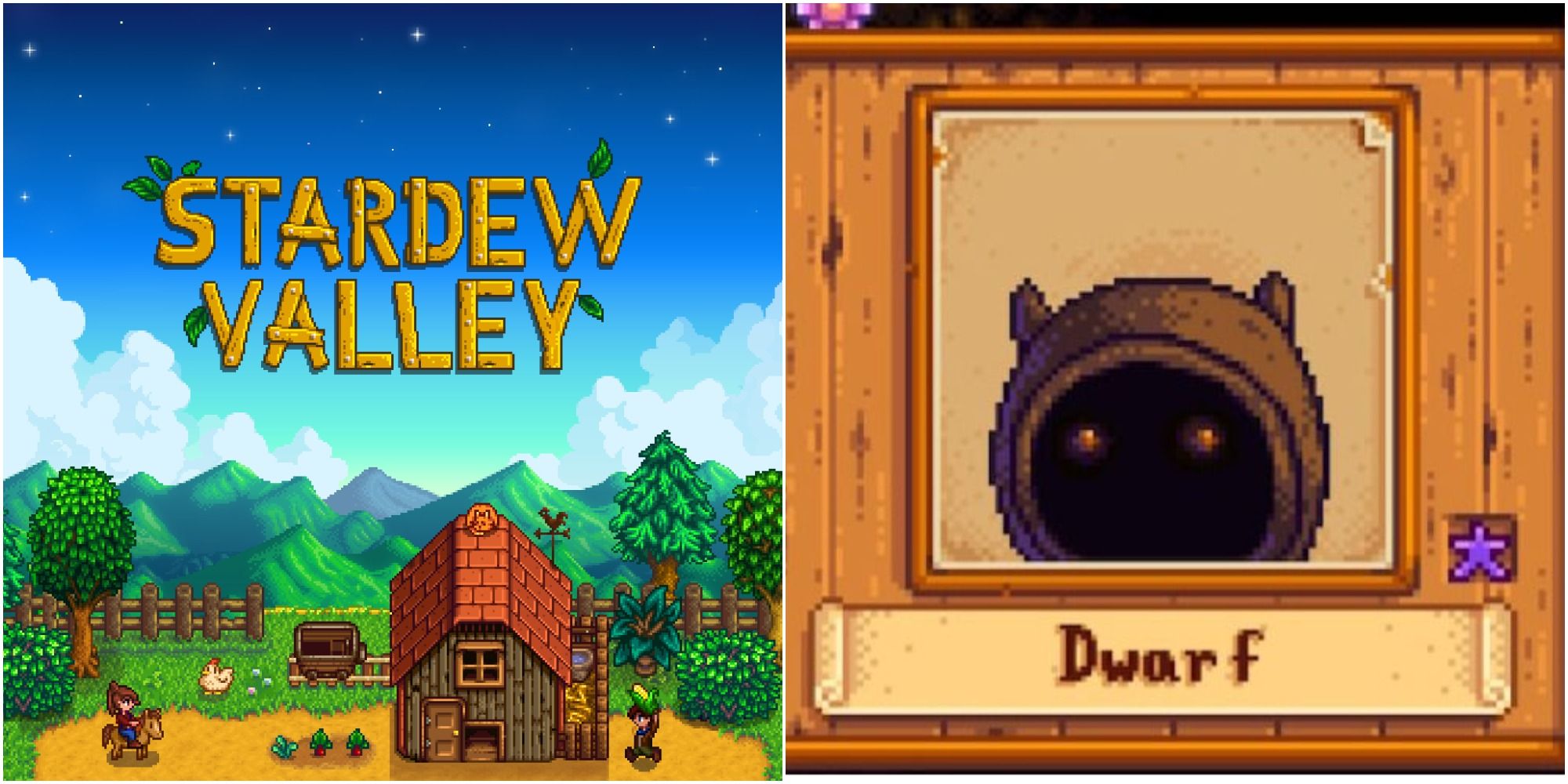 Left: Stardew Valley cover art. Right: Dwarf portrait