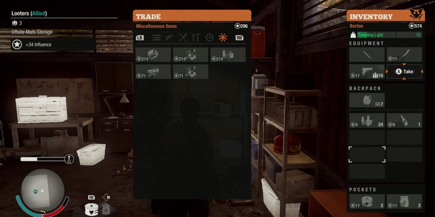 state of decay 2 menu trading influence spend