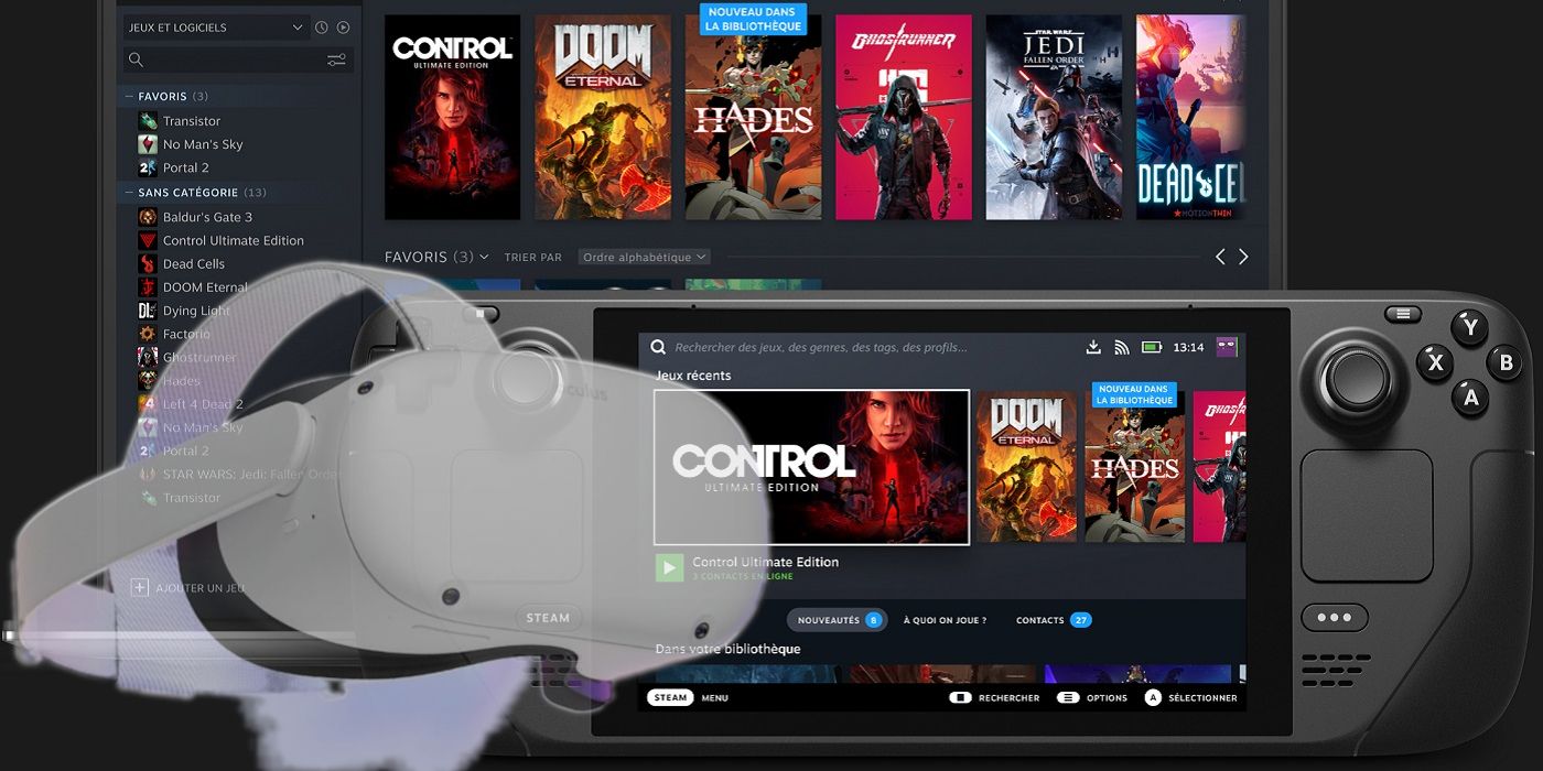 An image showing the Steam Deck and a Steam laptop with a ghostly Oculus Quest in the foreground.