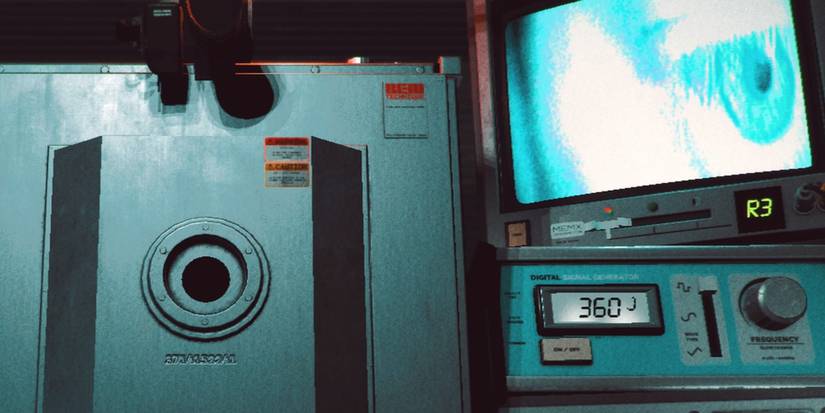 Close up of lab equipment, including a screen that shows a close up of an eyeball.