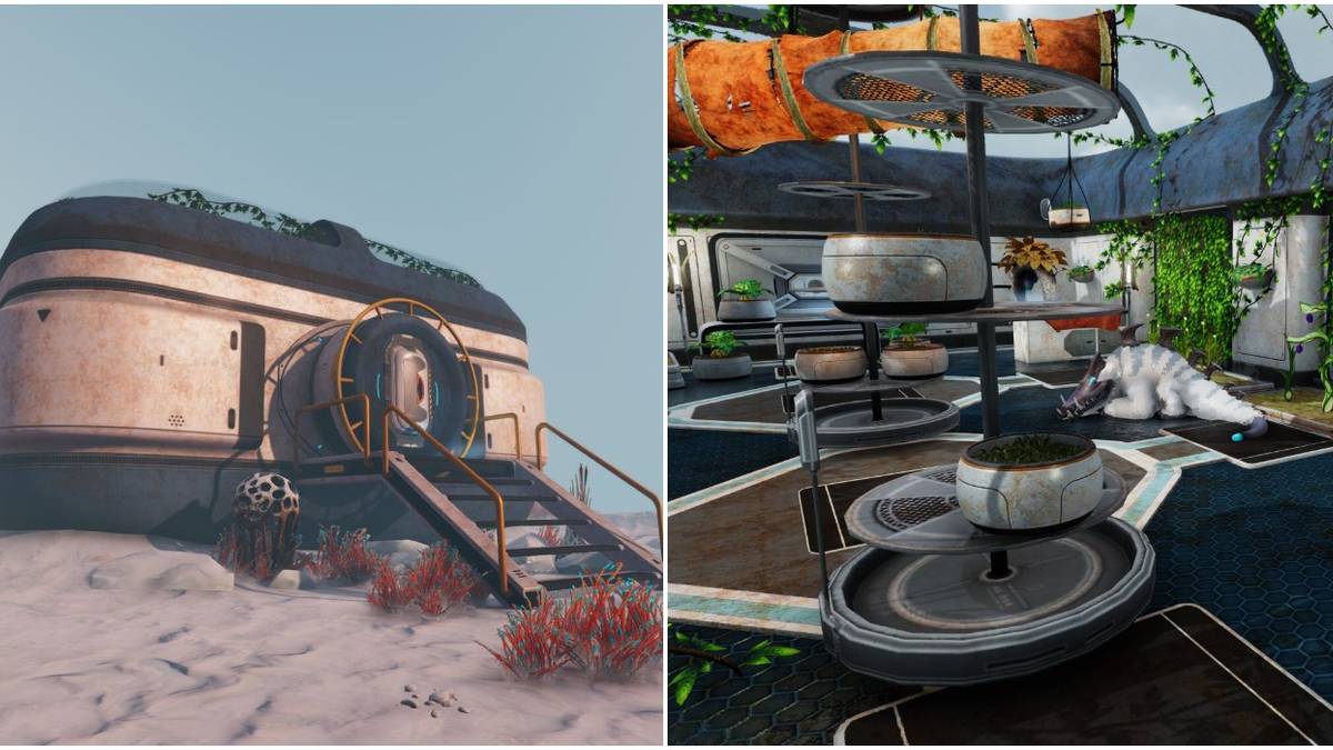 (Left) Marguerit's Greenhouse from the outside (Right) Marguerit's Greenhouse from the inside